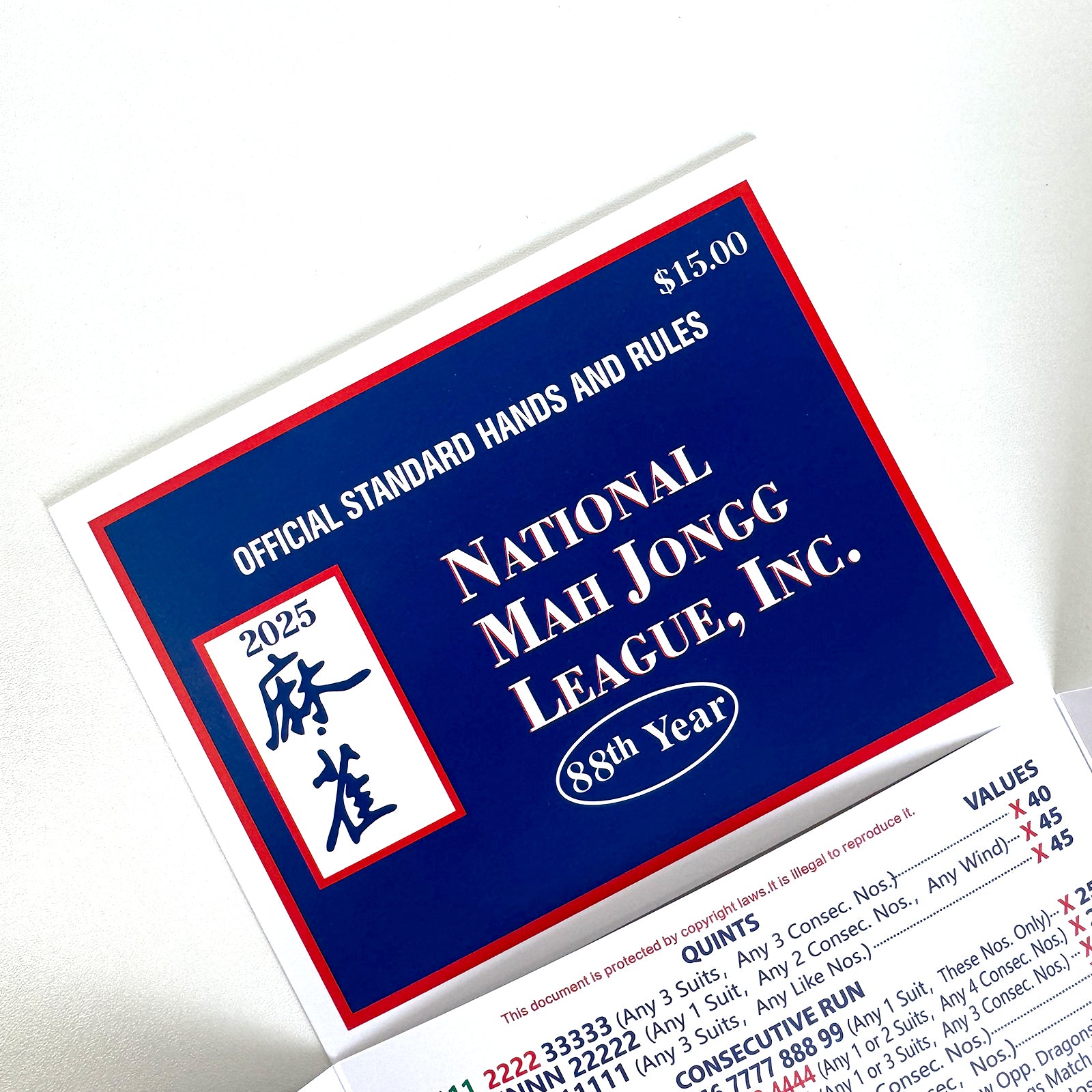 2025 National Mahjong League Cards 4-PCS